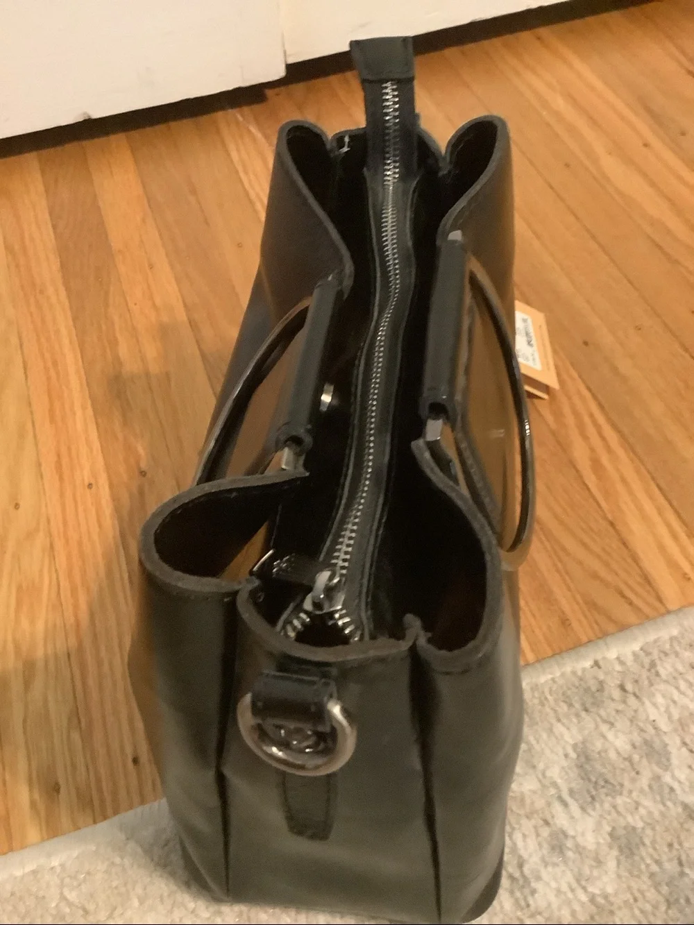 NWT! Patricia Nash Black Leather Top-Handle Women's Bag with Silver Ring Handles